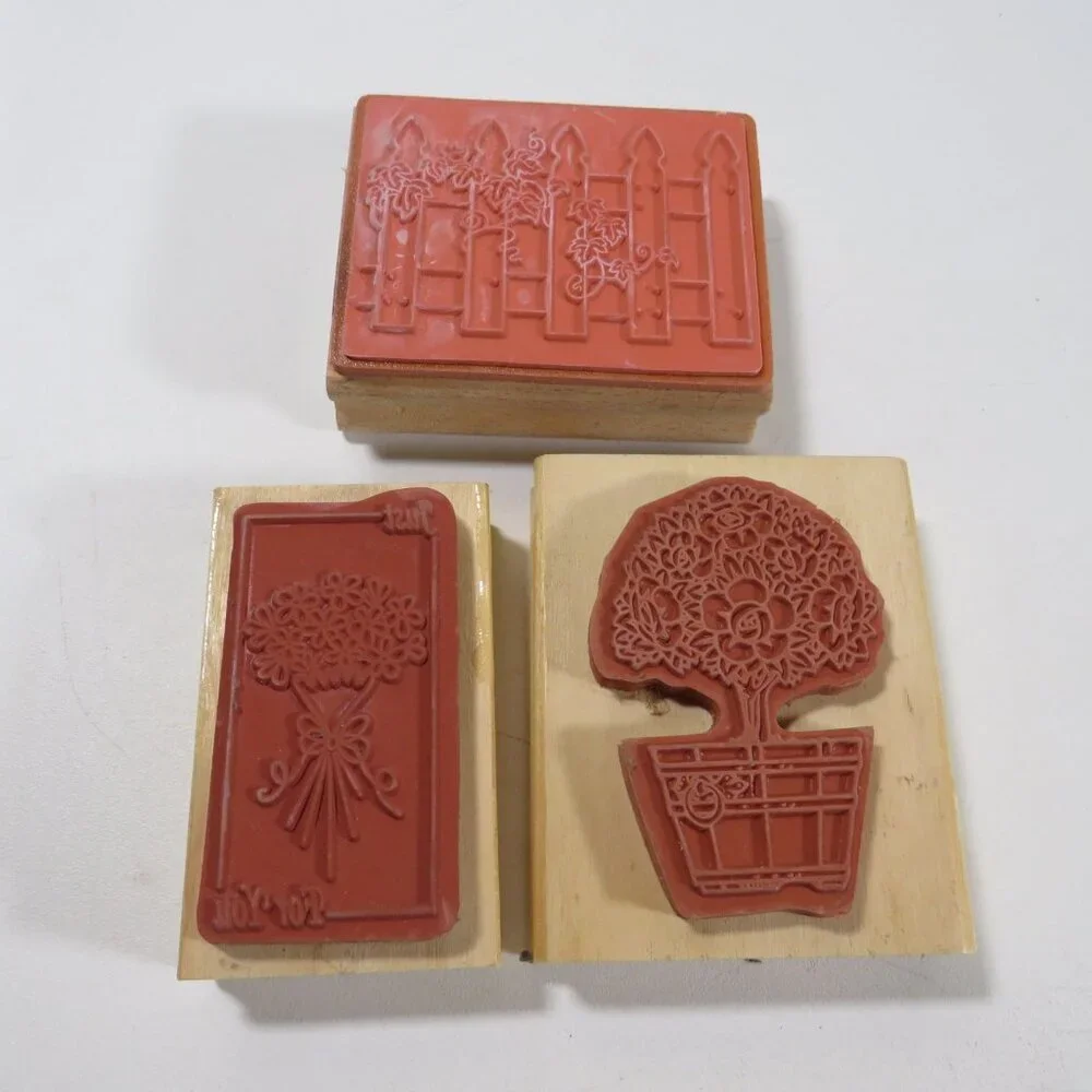 Rubber Stamps Wood Mounted (Fence, Topiary, Just for You Bouquet)